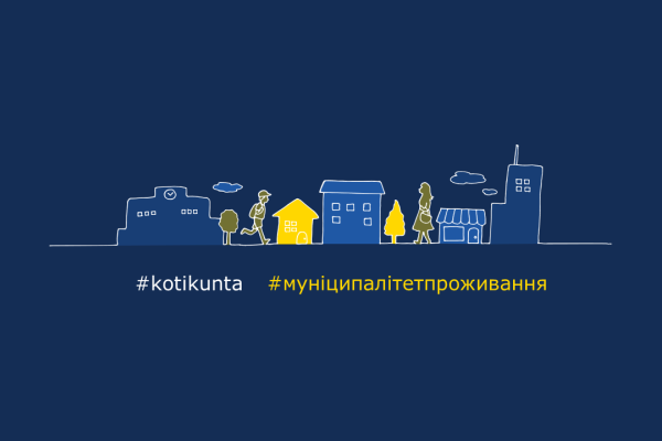 Kotikunta-sana hashtagina suomeksi ja ukrainaksi 