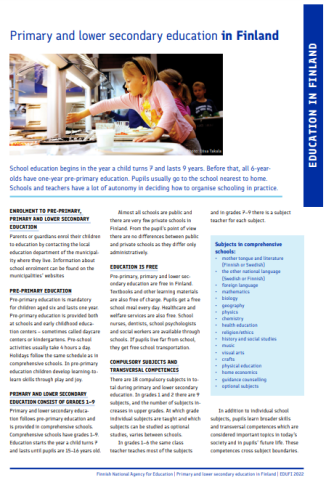 Picture of the brochure Primary and lower secondary education in Finland