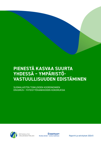 Julkaisun kansi, jossa teksti Pienestä kasvaa suurta - ympäristövastuullisuus.