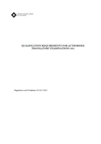Qualification requirements for authorised translators 2012 cover