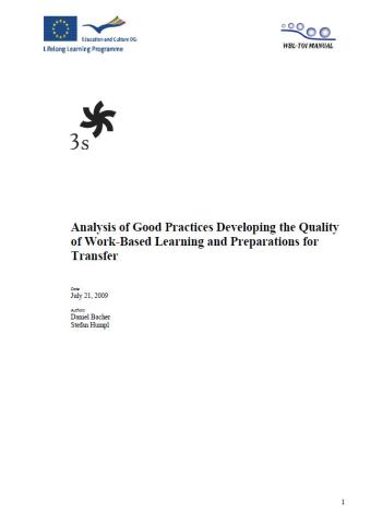 Analysis of Good Practices Developing the Quality of Work-Based Learning and Preparations for Transfer cover