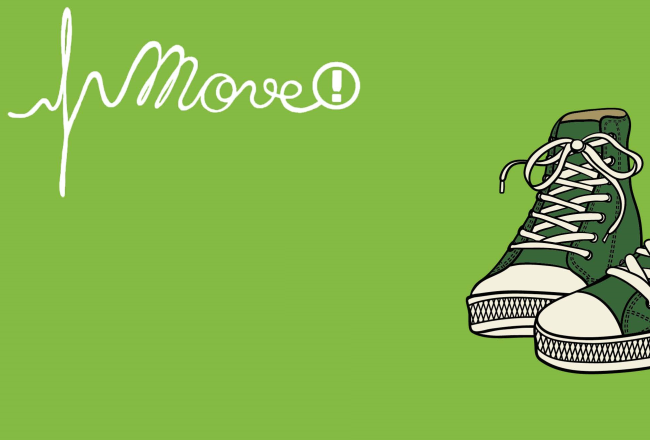 Piirros, jossa on lasten tennarit ja Move!-mittausten logo