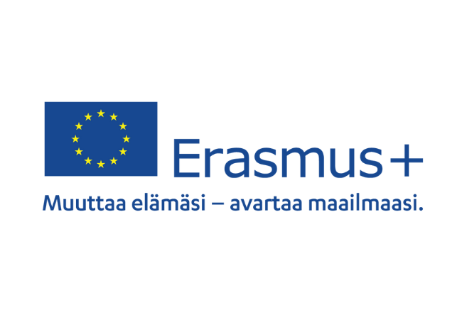 Erasmus+ Muuttaa elämäsi - avartaa maailmasi. -logo. EU:n lippu.