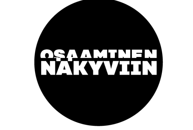 Osaaminen Näkyviin -viikon logo, jossa mustassa pallossa teksti Osaaminen näkyviin.