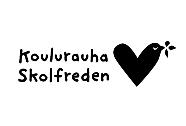 Koulurauhan logossa sydän ja lintu