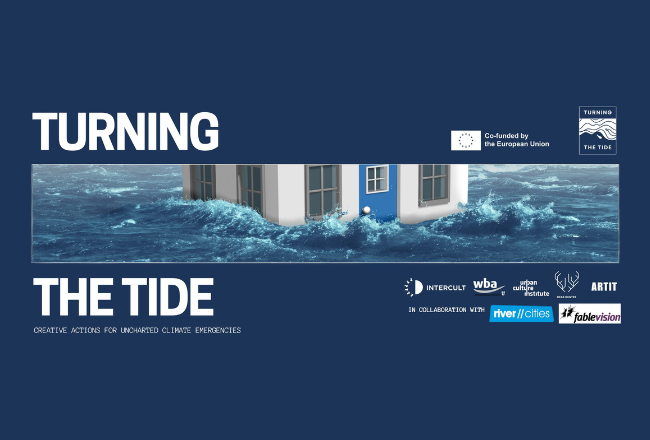 Kuvassa teksti Turning the Tide - Creative Actions for Climate Emergencies 