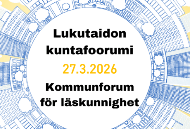 Kuva jossa teksti Lukutaidon kuntafoorumi 27.3.2026