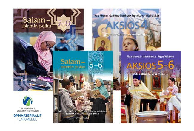 Salam ja Aksios -oppimateriaalien kansikuvia