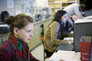 A woman working on a computer