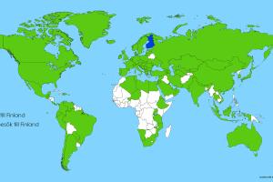 Bild: Utbildningsrelaterade besök till Finland 2004–2019. Utbildningsstyrelsen fått ta emot besökare från 114 länder runtom i världen.