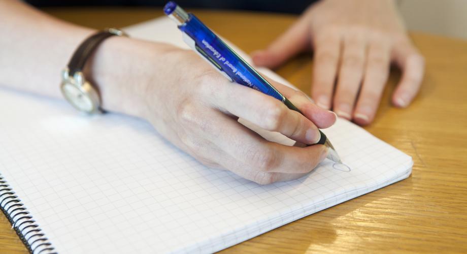 Kuvituskuva, nainen kirjoittaa muistiinpanoja muistivihkoon
