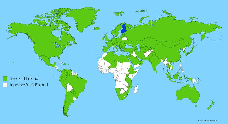 Bild: Utbildningsrelaterade besök till Finland 2004–2019. Utbildningsstyrelsen fått ta emot besökare från 114 länder runtom i världen.