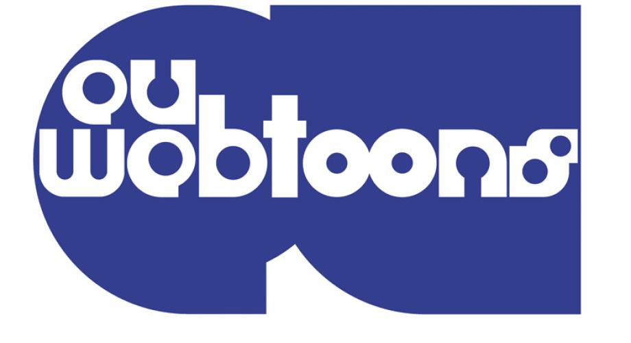Sinisellä pohjalla valkoinen teksti EU webtoons