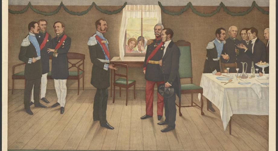Kuvituskuva: J. V. Snellman esitellään keisari Aleksanteri II:lle Parolassa 1863