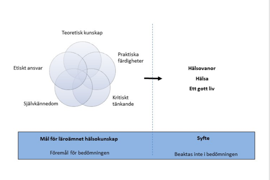 Figur 2. Hur man skiljer mellan hälsokunskapens mål och syfte i bedömningen (Paakkari, 2017)