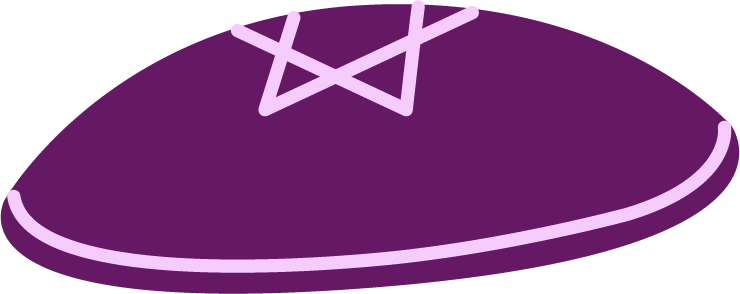 Yksinkertaisessa, purppurasävyisessä piirroskuvassa on juutalaisen uskonnon kipa.