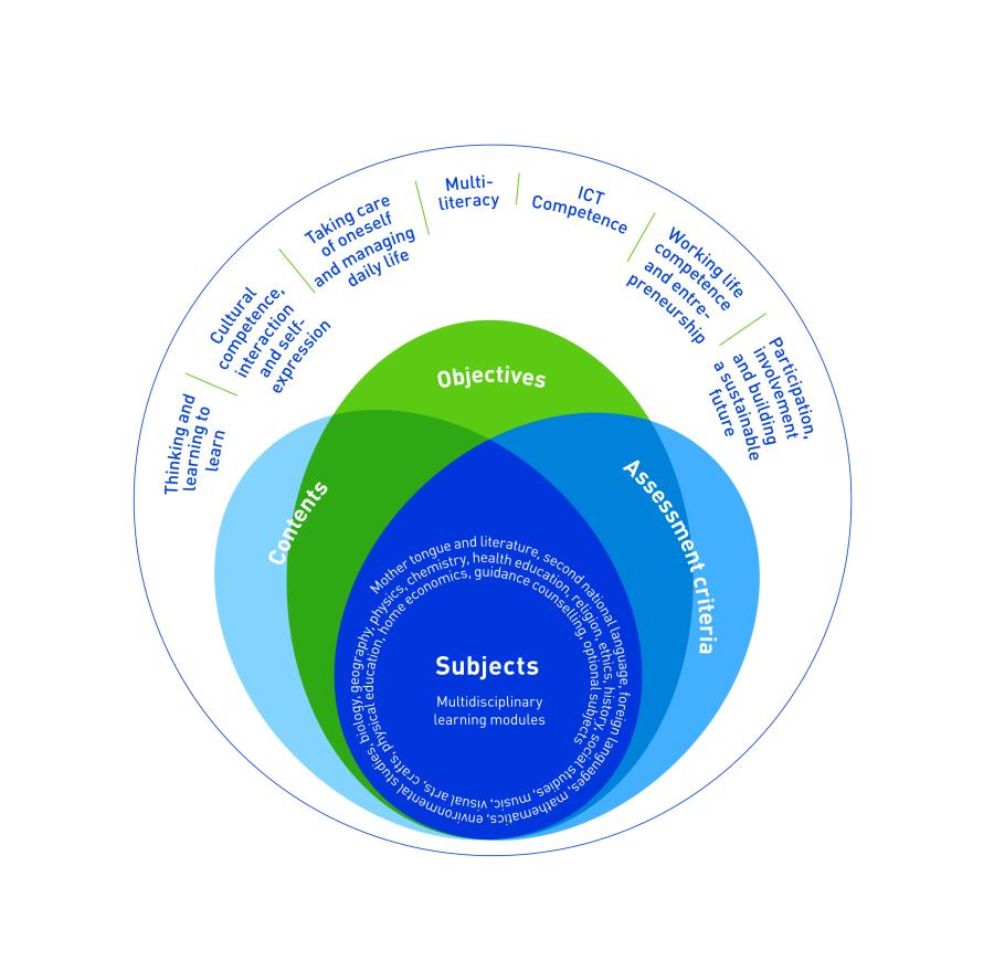 Graph illustrating subjects and transversal competences. Content described on webpage.