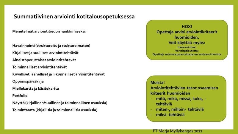 Kuvituskuva: Kuvassa esitellään summatiivinen arviointi kotitalousopetuksessa