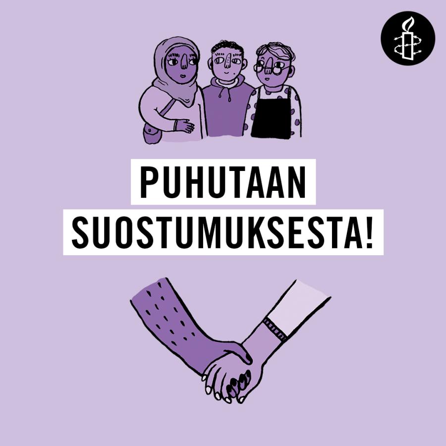 Puhutaan suostumuksesta! -oppaan violetinsävyinen kansikuva