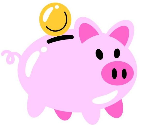 Piirroskuva vaaleanpunaisesta säästöpossusta, johon on putoamassa kolikko. Piirros on tehty Canva-palvelussa.