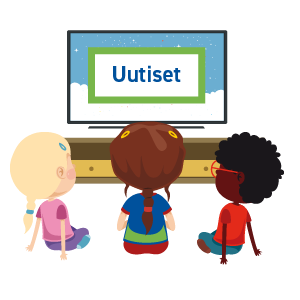 Piirros: lapset katsovat uutisia.