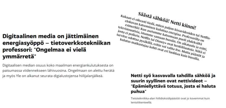 Esimerkkiuutisia digitalisaation ympäristövaikutuksista