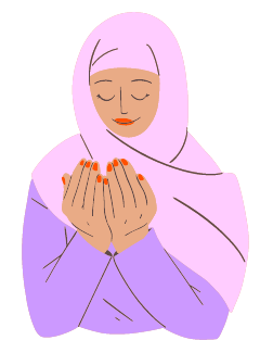Koristekuva piirretystä musliminaisesta rukoilemassa