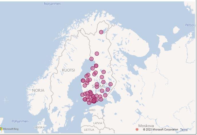 Liiketoiminnan perustutkinnon koulutuksen järjestäjät kartalla vuonna 2022