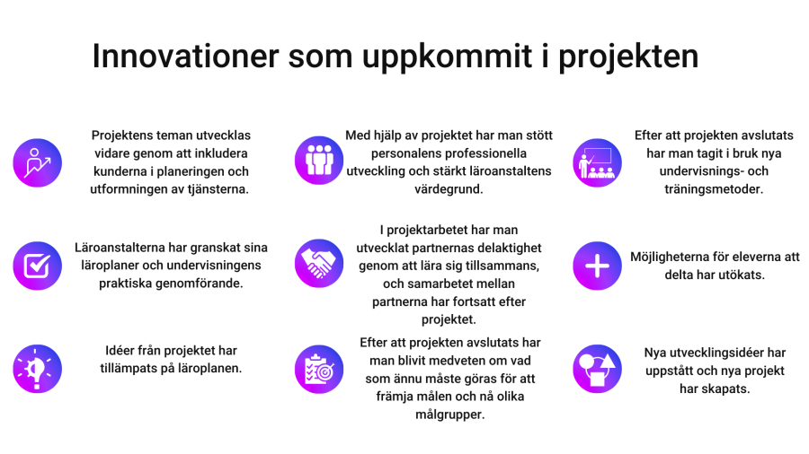 Innovationer som uppkommit i projekten