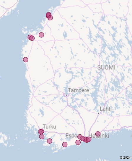 Av kartan framgår anordnarna av den svenskspårkiga yrkesutbildningen och deras verksamhetställen. Informationen ingår i texten ovanför kartan.  