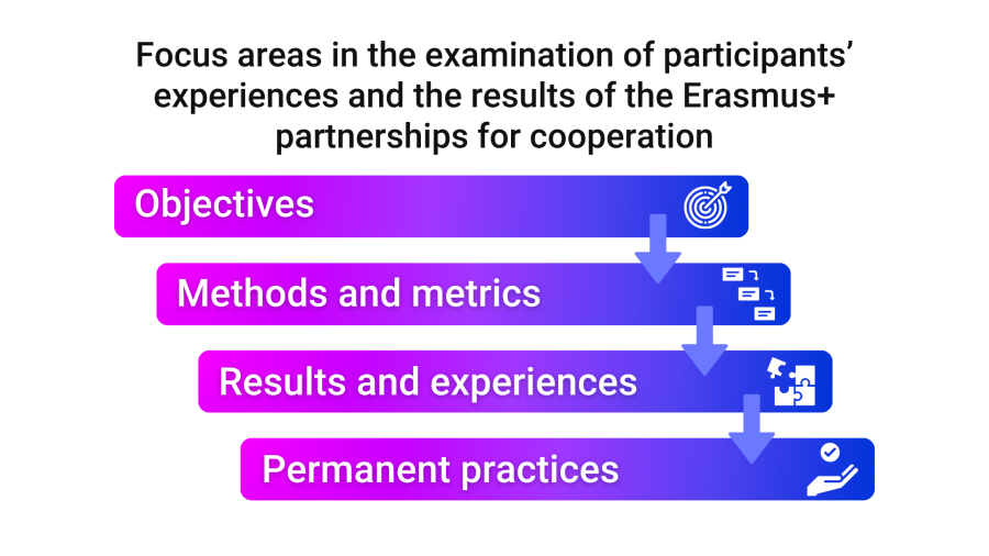 Focus areas in the examination of participants' experiences; the texts can be found below the image.