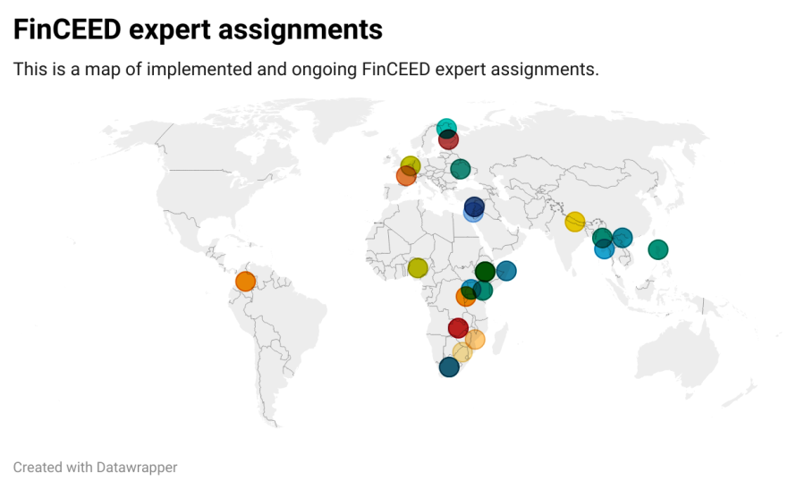 A map of implemented and ongoing FinCEED expert assignments.