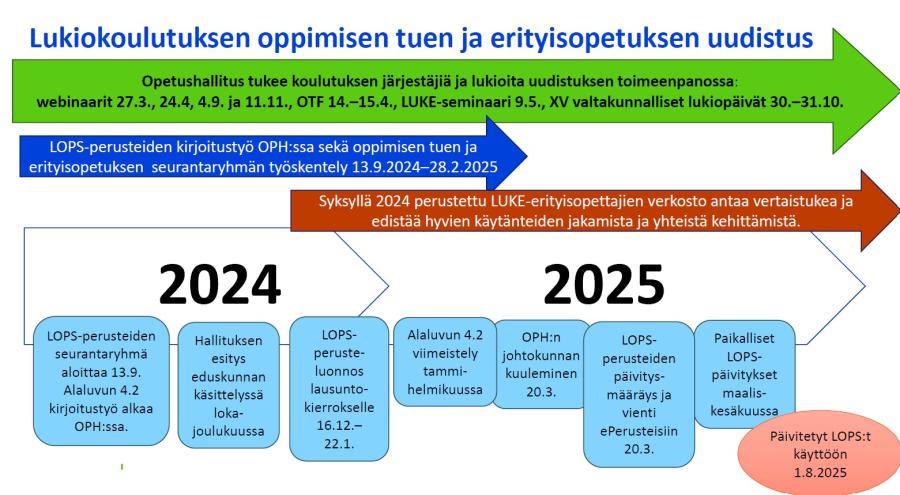 Lukiokoulutuksen oppimisen tuen ja erityisopetuksen uudistus aikajanana 2024-2025