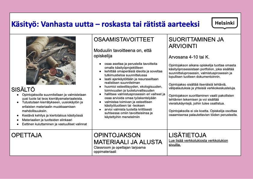 Kuvituskuva: Käsityön opintojakson kuvaus lukiossa