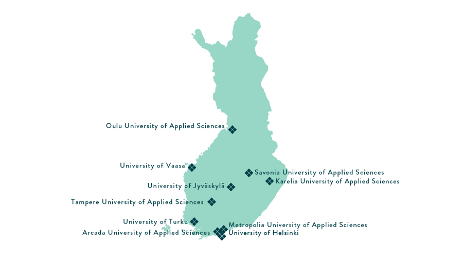 Higher education institutions responsible for SIMHE services on map.
