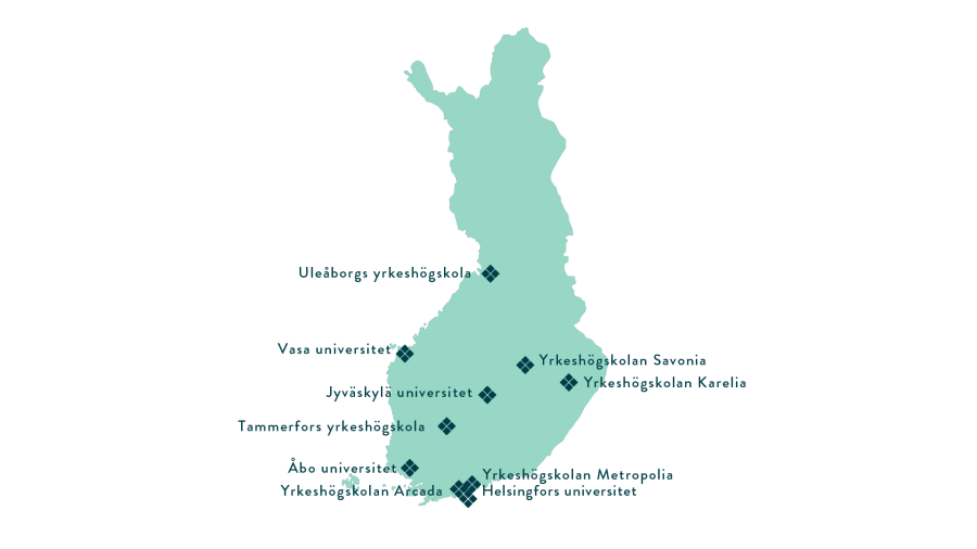 SIMHE-ansvarshögskolor på kartan.