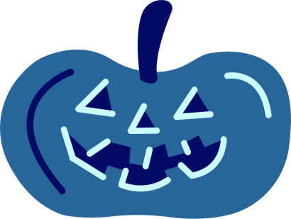 Yksinkertaisessa, sinisävyisessä piirroskuvassa on Halloween-kurpitsa