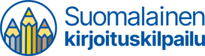 Suomalainen kirjoituskilpailu logo, jossa ympyrän sisällä kolme kynää.