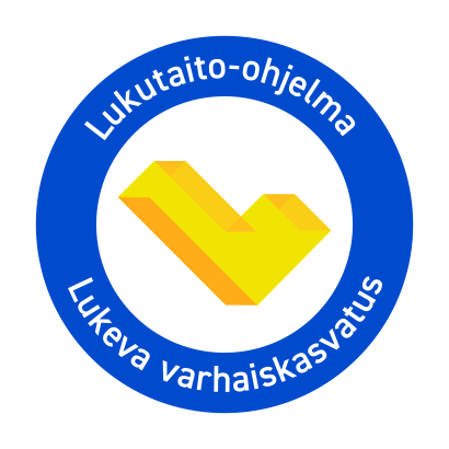 Lukutaito-ohjelman ala-ohjelma Lukeva varhaiskasvatus pyöreä sini-keltainen logo