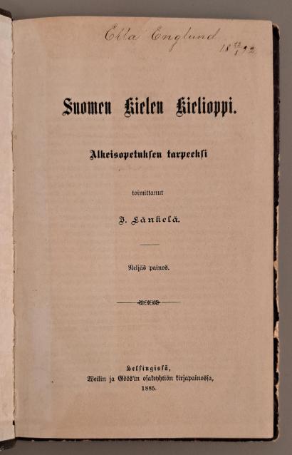 Kuvituskuva vanhan suomen kielen kieliopin nimiösivu